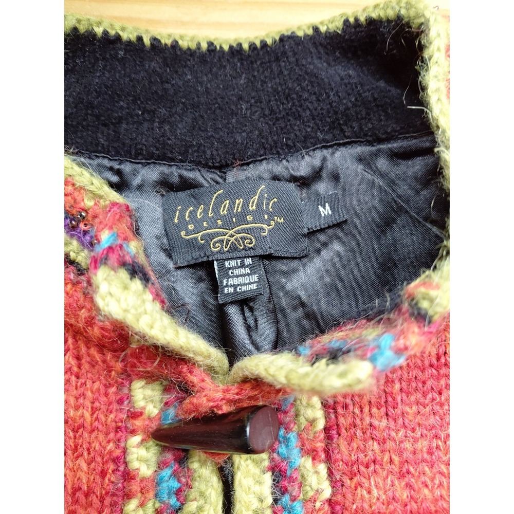 EUC Icelandic Designs Toggle Knit Crochet Cardigan Sweater Alpaca Wool  M Orange - Picture 5 of 12